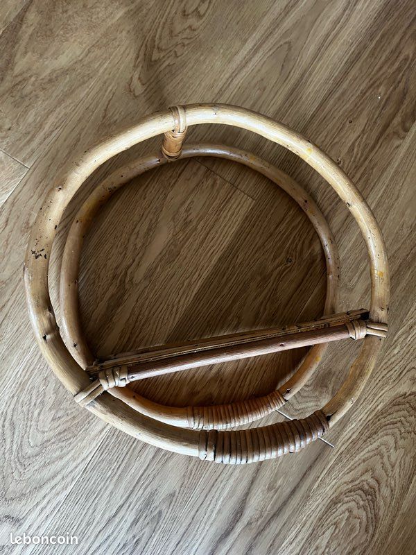 Paire d’étagères murale ronde D. 34 cm en rotin naturel 1 tablette (image 3)