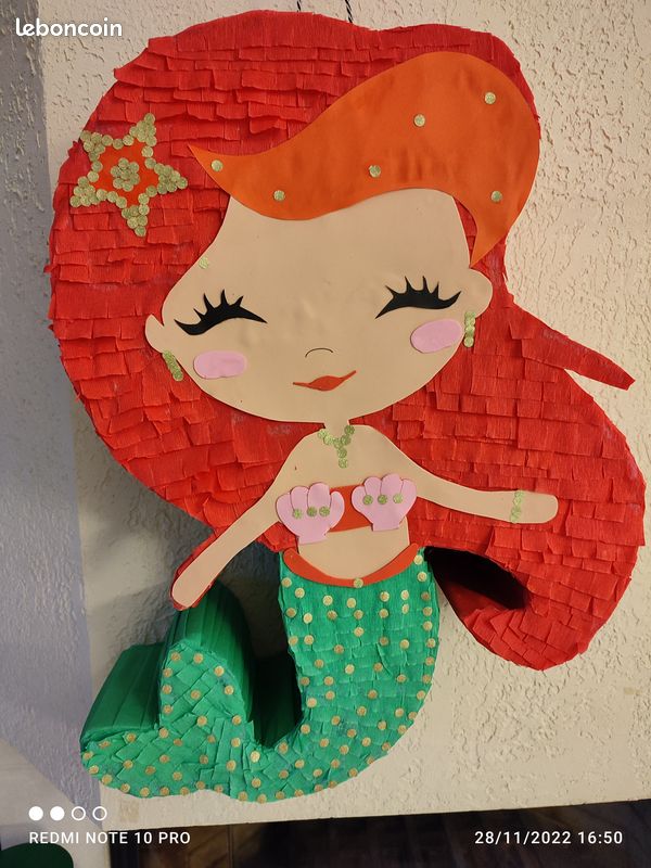 Pinata à Suspendre Sirène Colorée Relaxdays - À Remplir Pour Anniversaire Enfants - 44x36x10 Cm