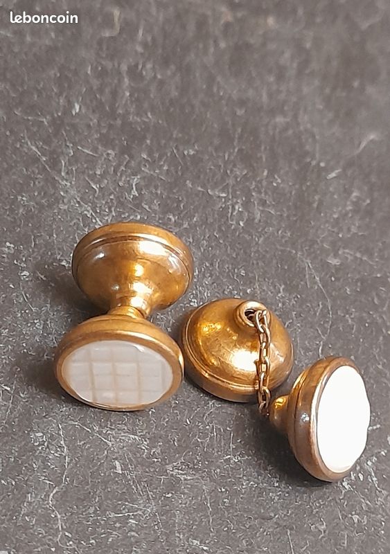 Paire De Boutons De Manchette Anciens Plaqués Or - Style Murat - Occasion