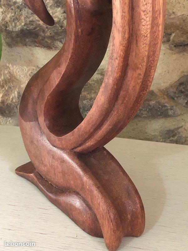 Statuette Bois Couple Amoureux – Hauteur 40 Cm, Sculpture Neuve, Fabriquée En France