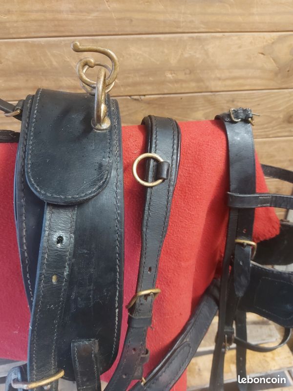 Harnais D'attelage Rapide En Cuir Mirza 1973 - Taille Poney - Noir/rouge