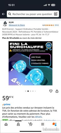 Support Refroidisseur KLIM Everest - Ventilé 4300 RPM USB RGB - Pour PC Portable 14-17.3" - Garantie 5 Ans