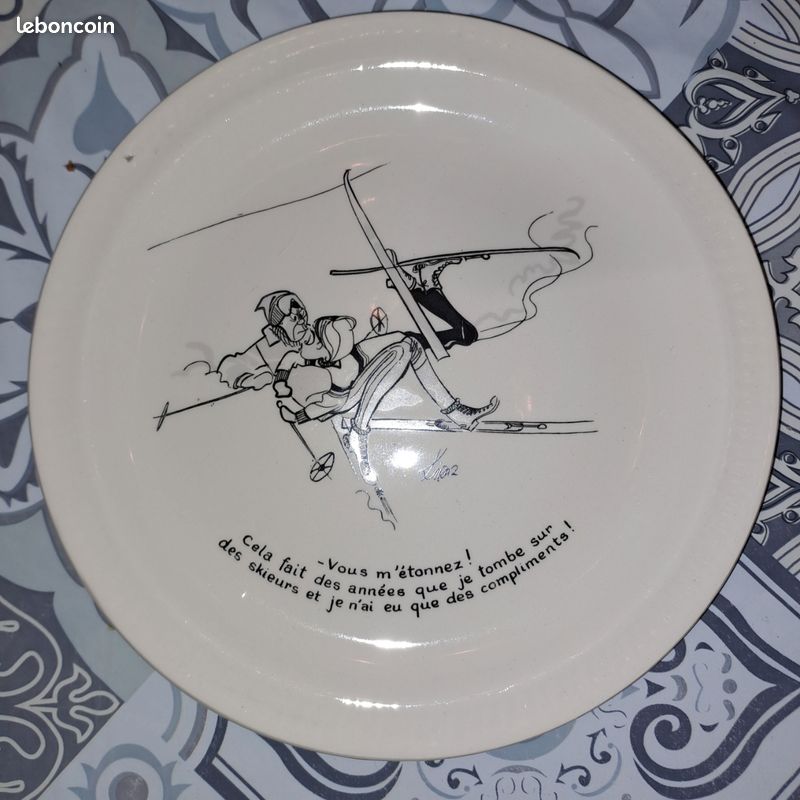 Service à dessert, assiettes parlantes humoristiques, dessinées par Kiraz - Arts de la table