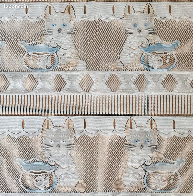 Lot de Rideaux Brise-Bise Petits Chats au Nœud Bleu – Format Intermédiaire nl (image 2)