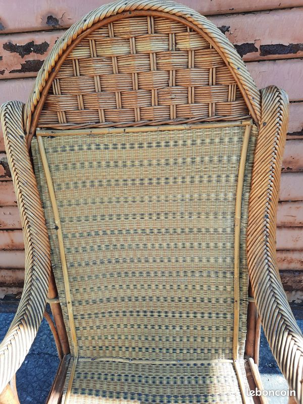 Ancien GRAND FAUTEUIL en ROTIN et CANNAGE Vintage Années 30s 40s Déco Maison Terrasse (image 4)