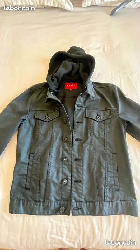 Blouson denim toile enduite noir Guess Taille L avec capuche (image 10)