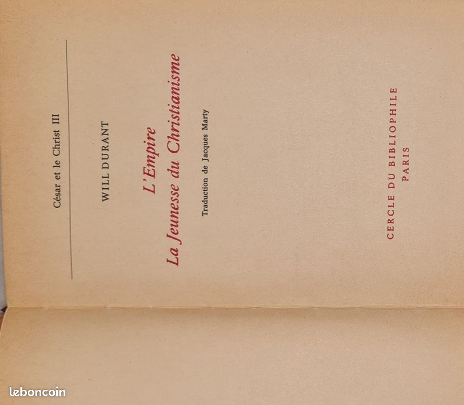 Lot 28 volumes Histoire de la civilisation Will Durant - Cercle du Bibliophile 1966 TBE Prix : 60 Prix ferme, RMP uniquement (image 2)