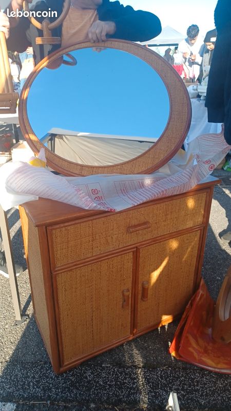 Ensemble meuble, miroir, étagère et porte serviette en bois (image 1)