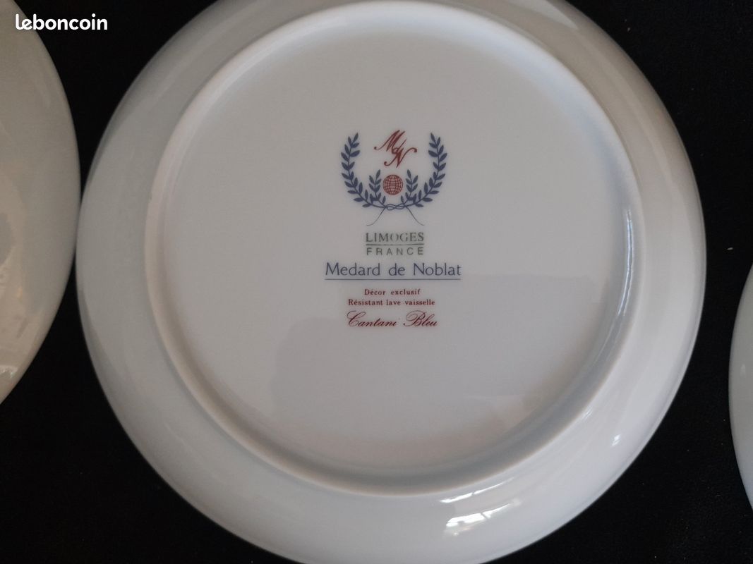 6 Assiettes creuses porcelaine de Limoges Médard de Noblat Cantani bleu (image 7)