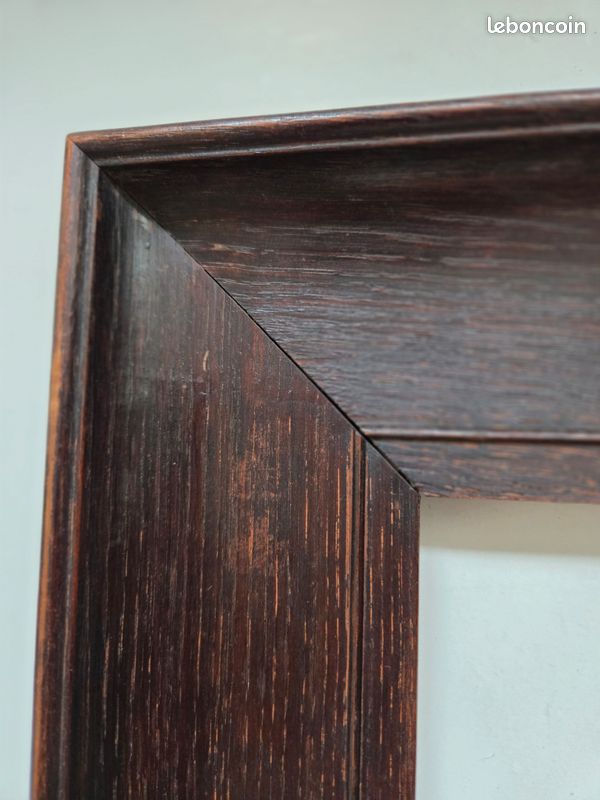 Cadre ancien en bois foncé gradin large bandeau pente tableau miroir encadrement (image 4)