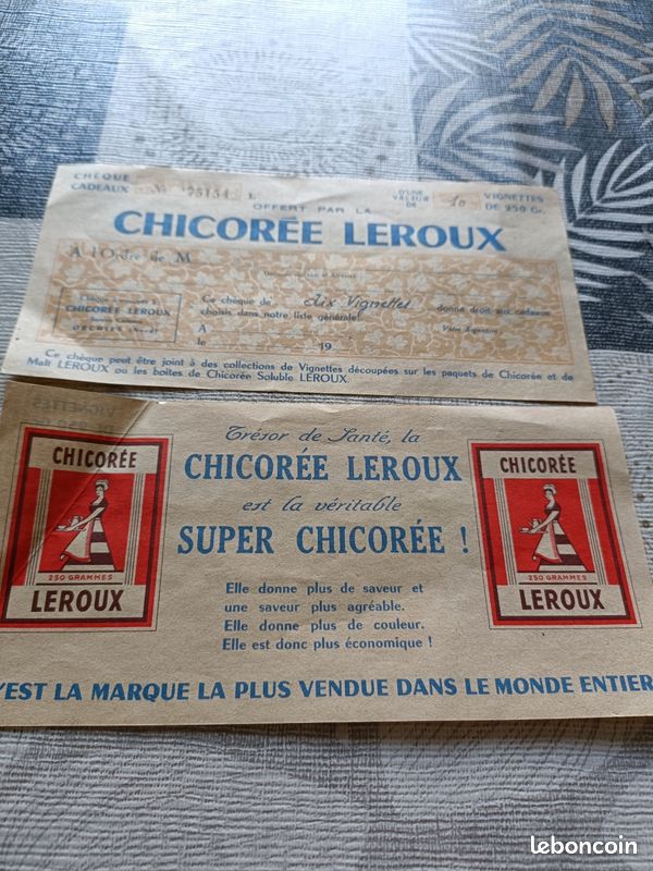 Lot De 14 Chèques Cadeaux Publicitaires Chicorée Leroux - Papier Publicitaire, Occasion
