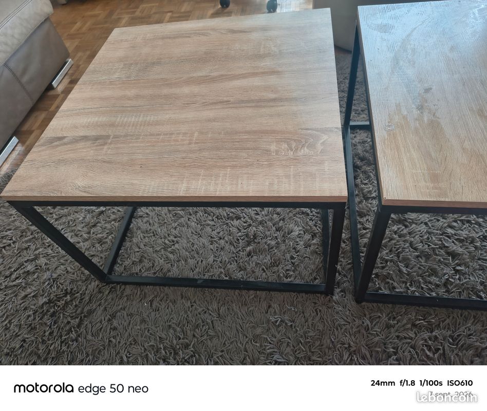 2 tables industrielles en bois et fer forgé (image 2)