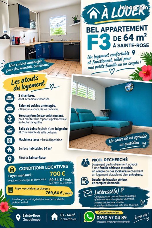 Appartement 3 pièces 64 m² · à Sainte-Rose · 64 m² · 769 €/mois