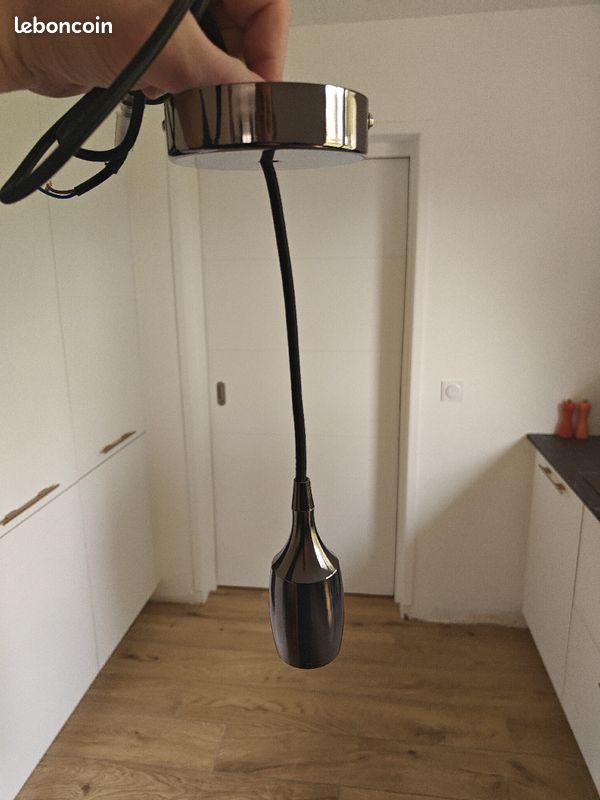 Douille ampoule design métal gris + cordon 110cm e27 (image 3)