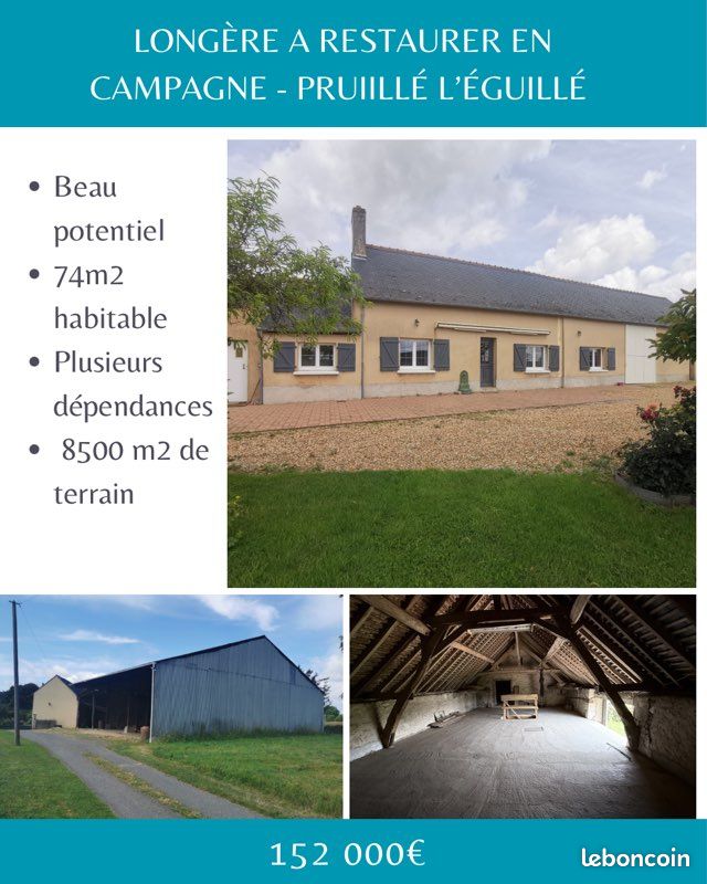 Maison 4 pièces 120 m² · à Pruillé-l'Éguillé · 120 m² · 152 000 €