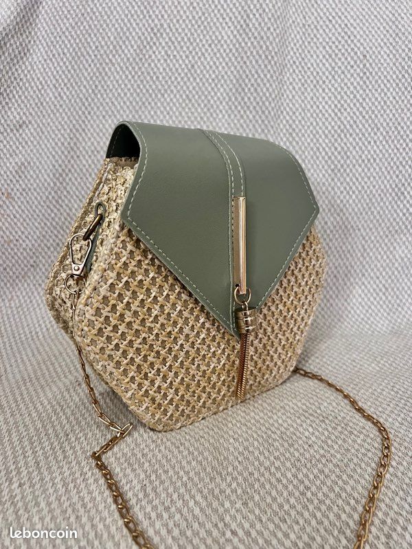 🌞 Sac à main en paille et cuir kaki pour un style bobo chic jamais porté (image 7)