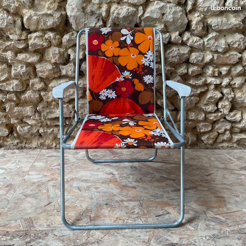 Paire De Fauteuils De Camping Vintage Années 60-70 - Motif Fleuri, Pliants - Parfaits Pour Le Jardin Ou Terrasse Rétro