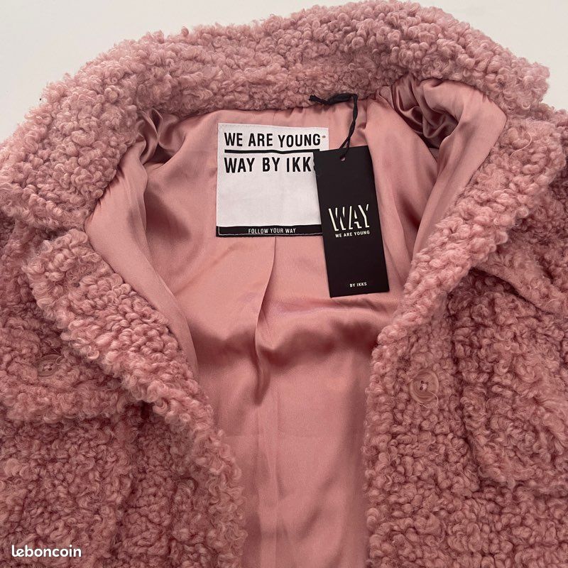 Neuf étiqueté manteau Ikks fille 12 ans Sherpa rose - Vêtements