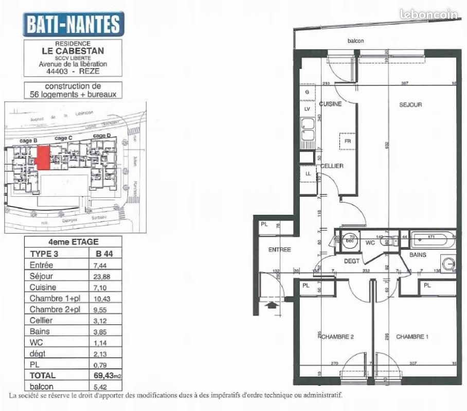 Appartement 3 pièces 69 m² · à Rezé · 69 m² · 873 €