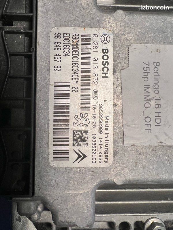 Calculateur PSA 1.6 HDI Calculateur Moteur (ECU) Bosch EDC16C34 PSA 1.6 HDi - R&eacute;f. 0281013872 / 9664843780 - Occasion &agrave; D&eacute;coder Ecu Bosch 0281013872