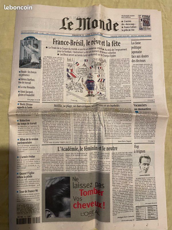 Journaux Coupe du monde 1998 Victoire Équipe de France (image 8)