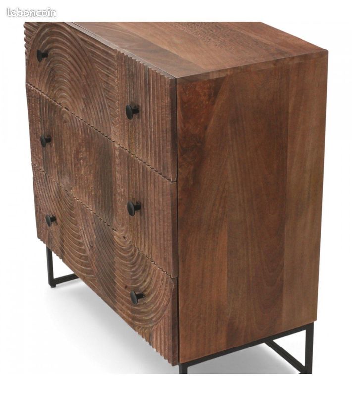 Commode 6 tiroirs bois massif manguier sculptée – Anaya (image 6)