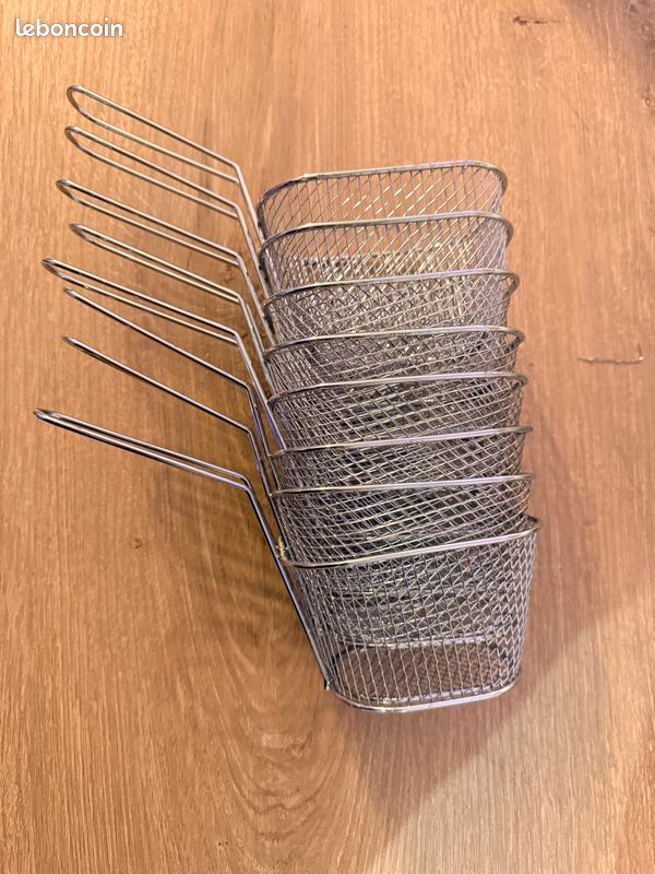Lot De 8 Mini Paniers à Frites En Inox - 11,4 Cm - Pour Cuisson, Service Frites, Snacks - Poignée Fil Métal