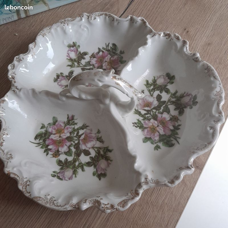 Serviteur 3 Plats En Céramique Irisée Vichy - Vintage Années 50 - Support Inclus