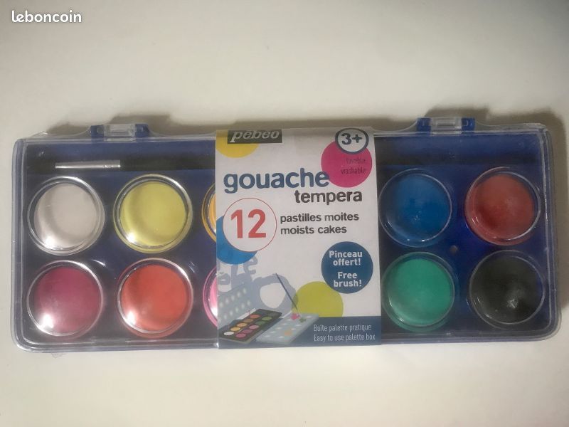 Pébéo Boîte Gouache 12 Pastilles Couleurs Assorties + 1 Pinceau à Prix