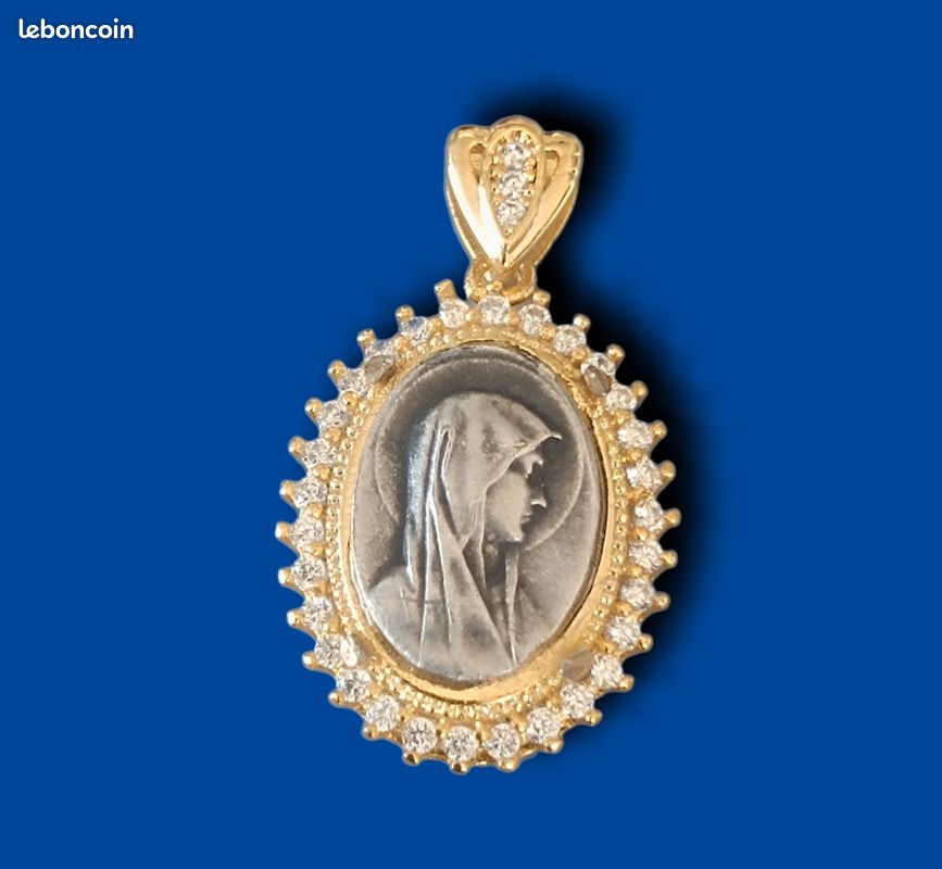 Pendentif Ancien Fantaisie Sainte Vierge Marie - Doré - Occasion