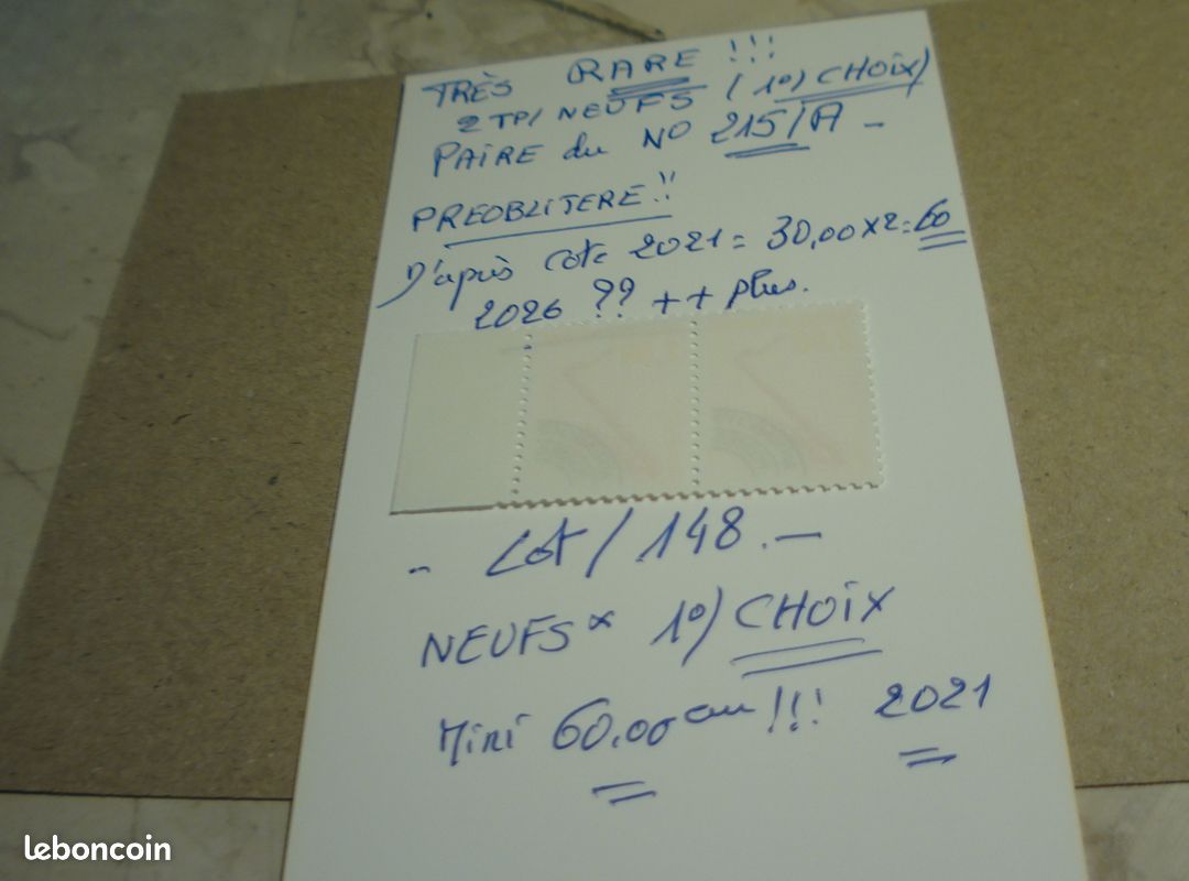 2 Timbres PREOB/ N° 215/a (en Dentelé 12 ) (image 5)