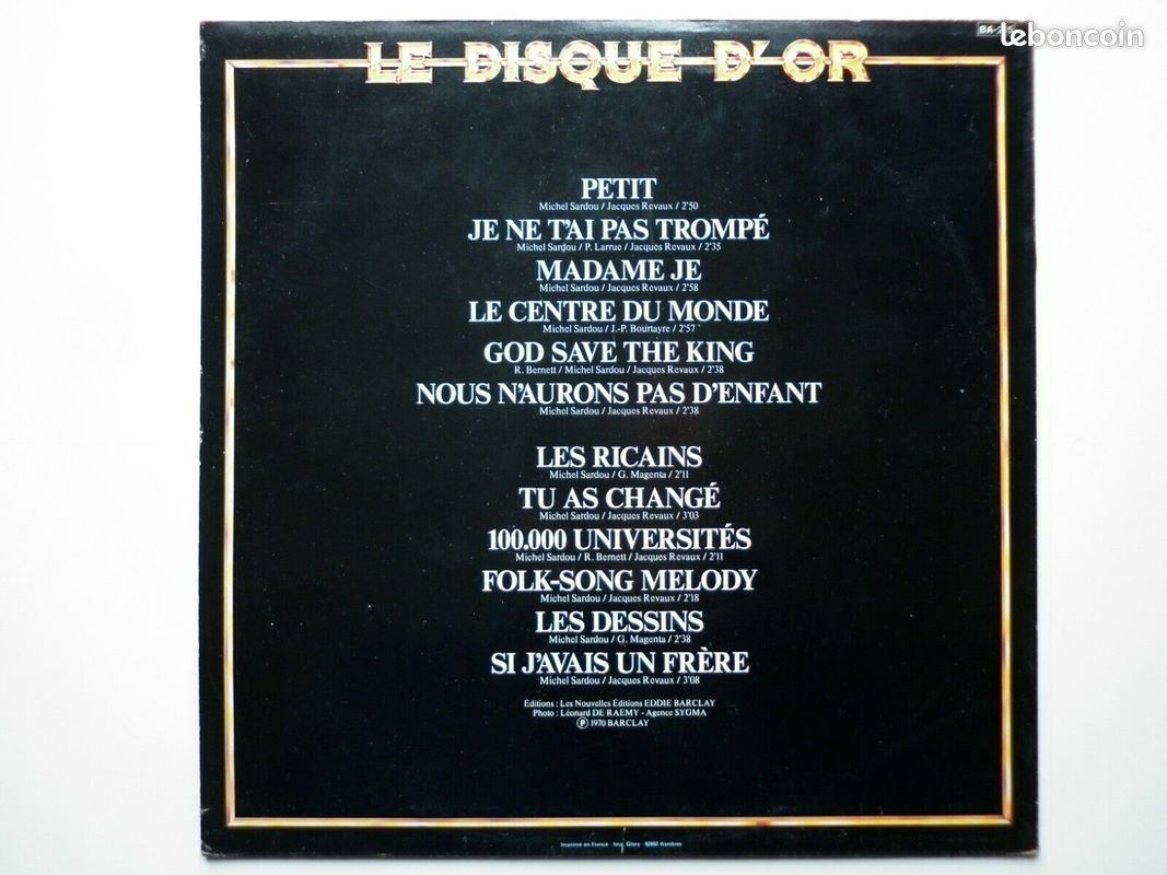 Michel Sardou 33Tours vinyle Le Disque D'Or (image 2)