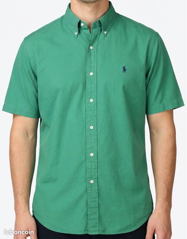 Chemise manches longues Ralph Lauren homme man taille XS carreaux vert marine blanc logo brodé doré - Vêtements