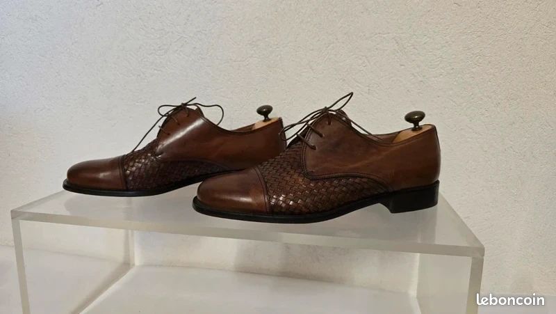 Salamandre France vintage richelieu derbies derby oxford mocassins en cuir tressé marron 43 /44 (image 5)