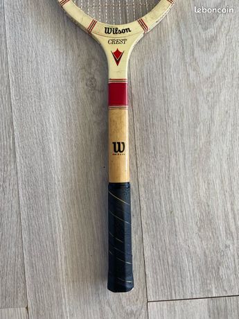 Ancienne Raquette De Tennis En Bois Vintage Années 1950 Rouge Blanc