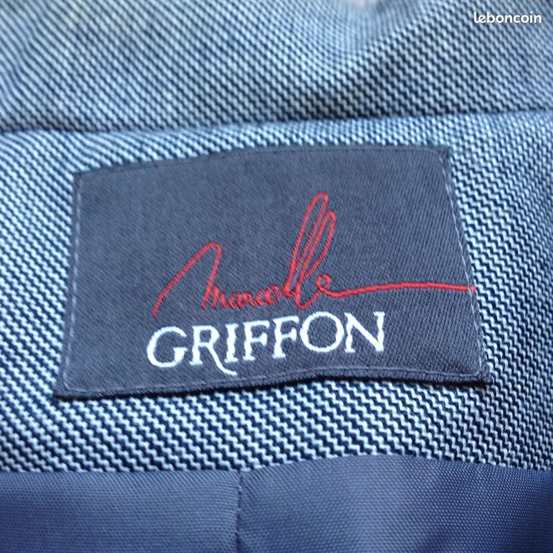 Veste de costume / Blazer vintage femme Marcelle Griffon – Laine peignée – Gris chiné (Taille 50 / Grande Taille) (image 5)