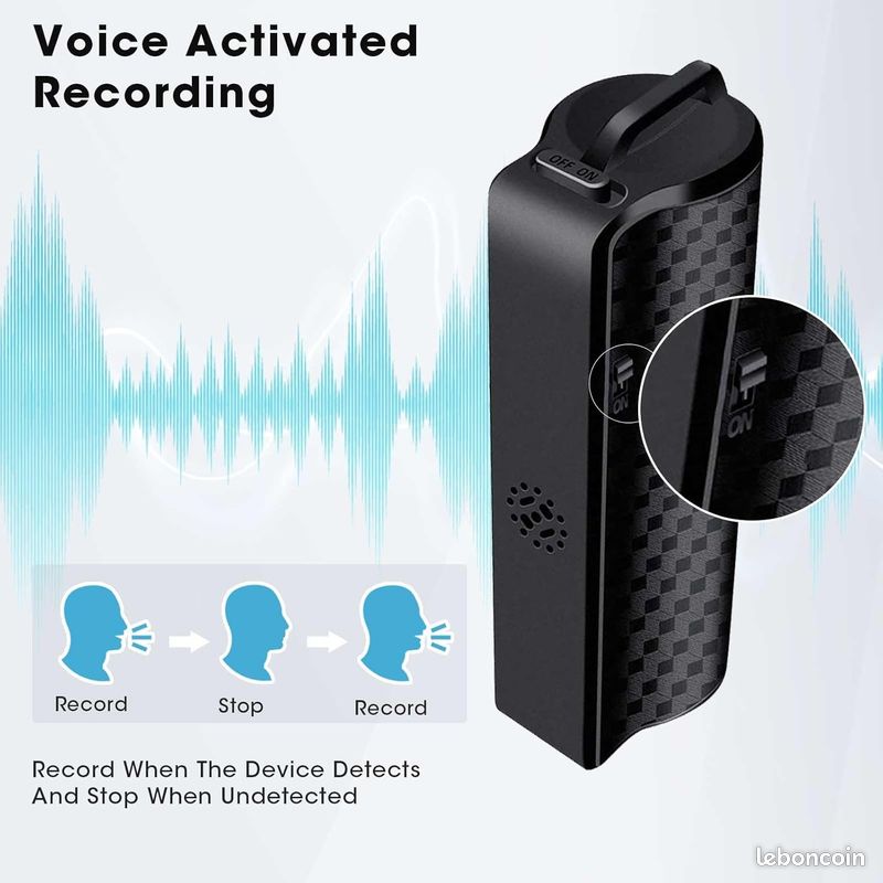 Enregistreur Vocal Espion 64 Go Magnétique - 25 Jours D'autonomie, Activation Vocale, USB-C