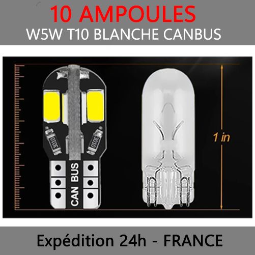 Ampoules ⚠️ T10 LED W5W 360° Canbus Blanc Veilleuses ⚡ 6000K ✓ Voiture -  Moto - Équipement auto