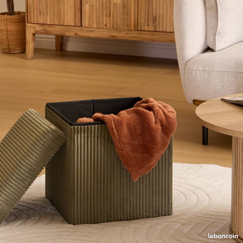 Pouf pliant coffre de rangement "ARUM" 38x38 cm – Ivoire (image 3)