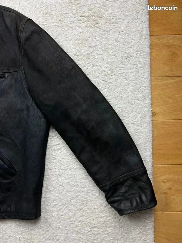 Blouson cuir vintage Bestway marron foncé poches inclinés taille L homme (image 5)