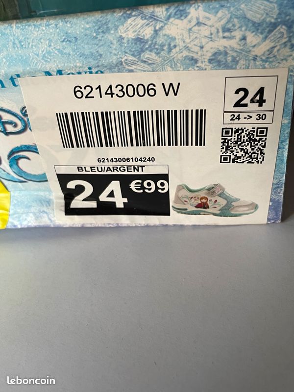 Baskets La Reine des Neiges, marque Disney Frozen, en cuir avec scratchs, pointure 24, dans leur boîte d'origine, en très bon état (image 4)