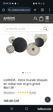 Déco murale disques en métal noir et gris gravé 86x138