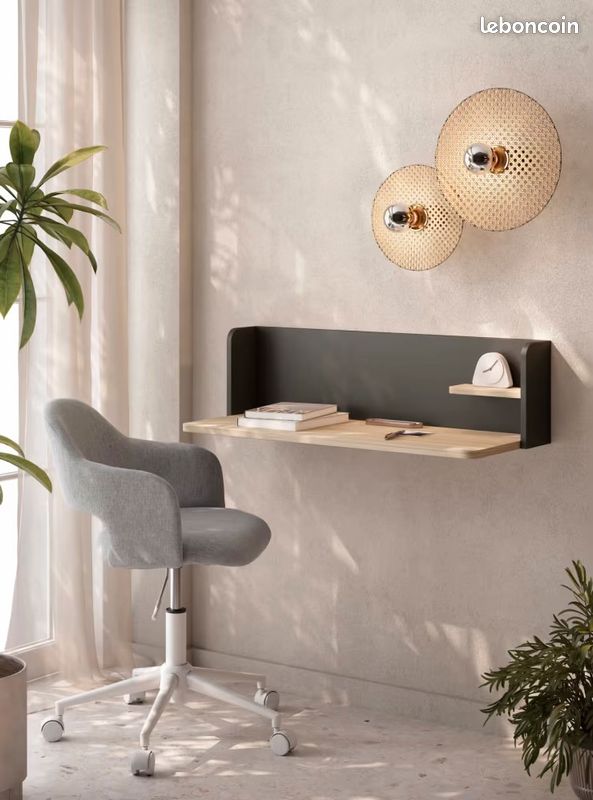 Bureau mural – Noyer clair & Graphite (image 1)