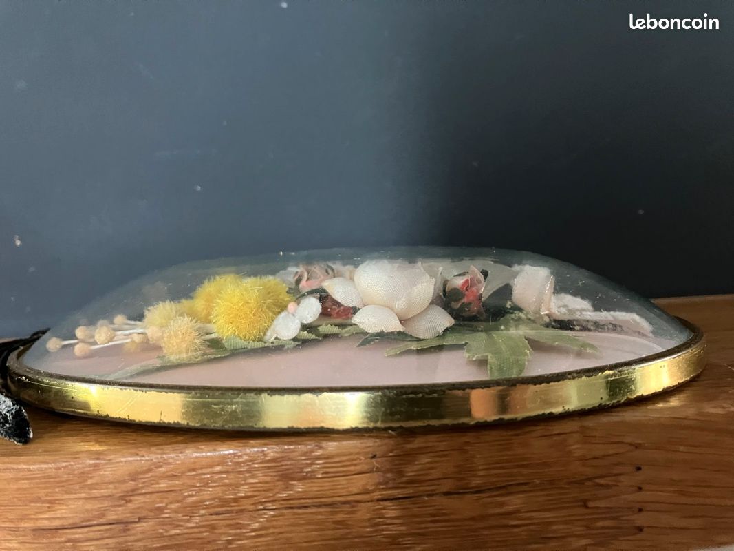Lot De 2 Cadres Anciens Verre Bombé Fleurs Années 70 - Très Bon état France