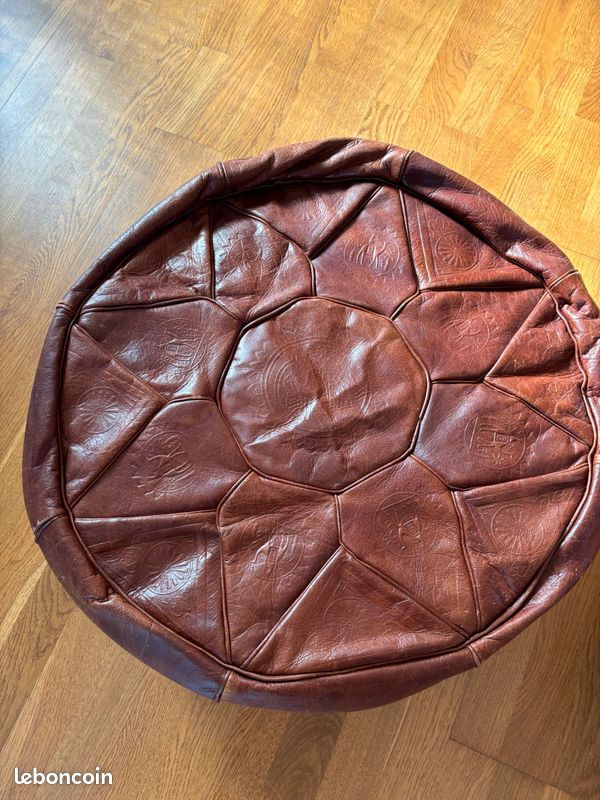 2 poufs marocains en cuir véritable vintage (image 11)