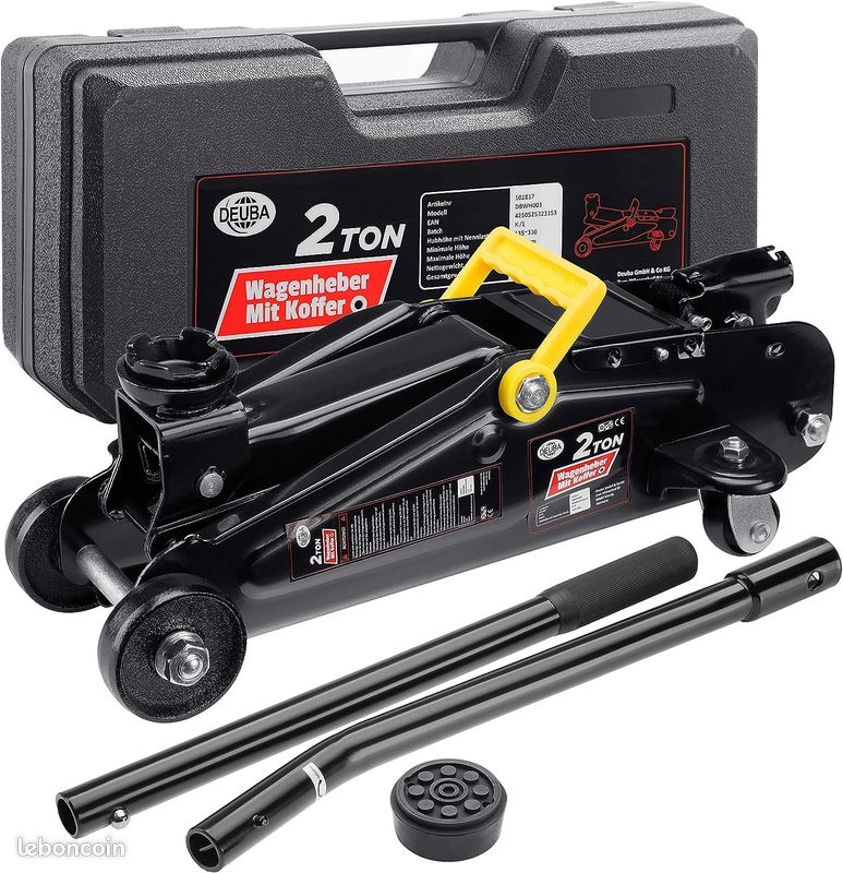 Deuba® Cric hydraulique 2 tonnes levée 135-330mm Valise de Rangement Patins en Caoutchouc Inclus cric de Levage cric Voiture véhicules citadine (image 3)