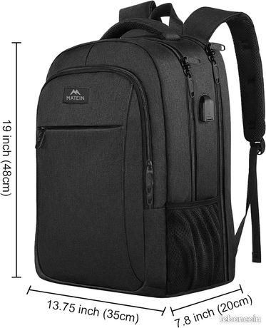 Sac à Dos MATEIN 18,4 Pouces Avec Port USB & Antivol - Grand Sac Ordinateur Homme/Femme Pour Travail, Voyage, École | Noir Bleu