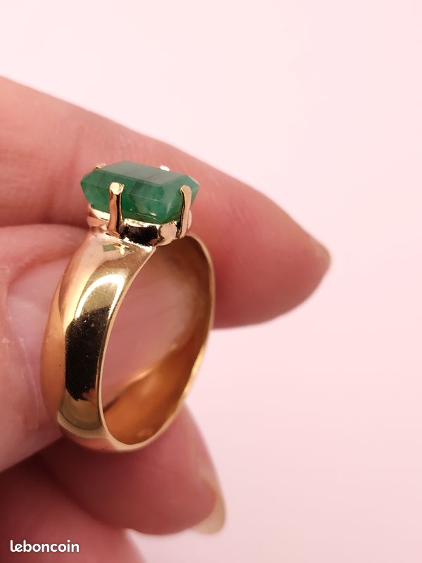 Bague Fantaisie Plaqué Or Avec Pierre Verte - Taille 54 - Occasion (portée)
