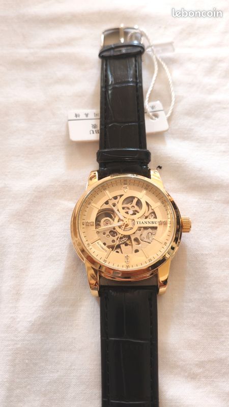 Montre automatique homme TIANNBU – Squelette dorée – Neuve avec étiquette (image 2)
