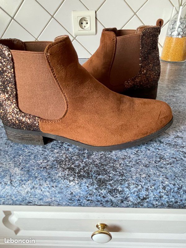 Bottines Femme En Cuir Marron - Pointure 37 - Occasion Style Bottillon